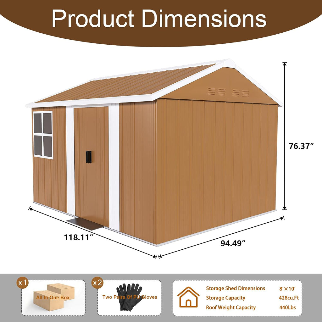 Leavader 8x10 FT Metal Storage Shed, Heavy-Duty Outdoor Matel Tool Shed with Windows, Lockable Door&Ventilation - Weatherproof Outdoor Garden Shed for Backyard, Lawn, Tool Organization
