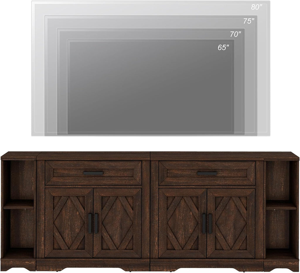 WAMPAT 82.7' W TV Stand for up to 95' TVs,Farmhouse Entertainment Center with Storage Barn Door Cabinet,TV Console Table with Media Cabinet and Drawers for Living Room,Bedroom,Dark Brown