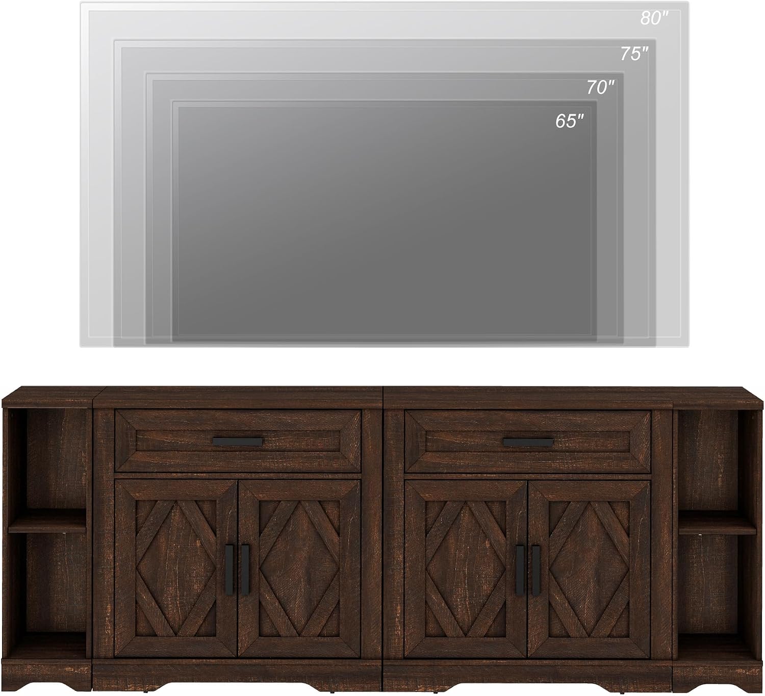 WAMPAT 82.7' W TV Stand for up to 95' TVs,Farmhouse Entertainment Center with Storage Barn Door Cabinet,TV Console Table with Media Cabinet and Drawers for Living Room,Bedroom,Dark Brown