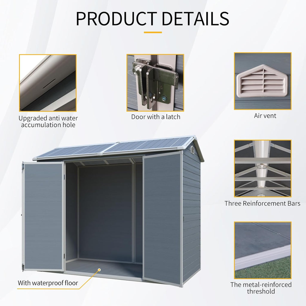 8x4 FT Outdoor Storage Shed with Floor, Weather Resistant Tool Shed with Lockable Door, Vents & Windows, Resin Garden Sheds with Sloped Roof for Backyard, Patio, Lawn, Black