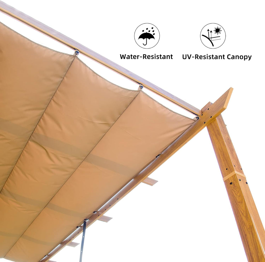 Domi 10x13ft Outdoor Retractable Pergola with Sun Shade Canopy, Pergolas and Gazebos Clearance, Patio Metal Canopy for Deck, Garden, Backyard (Wood Looking)