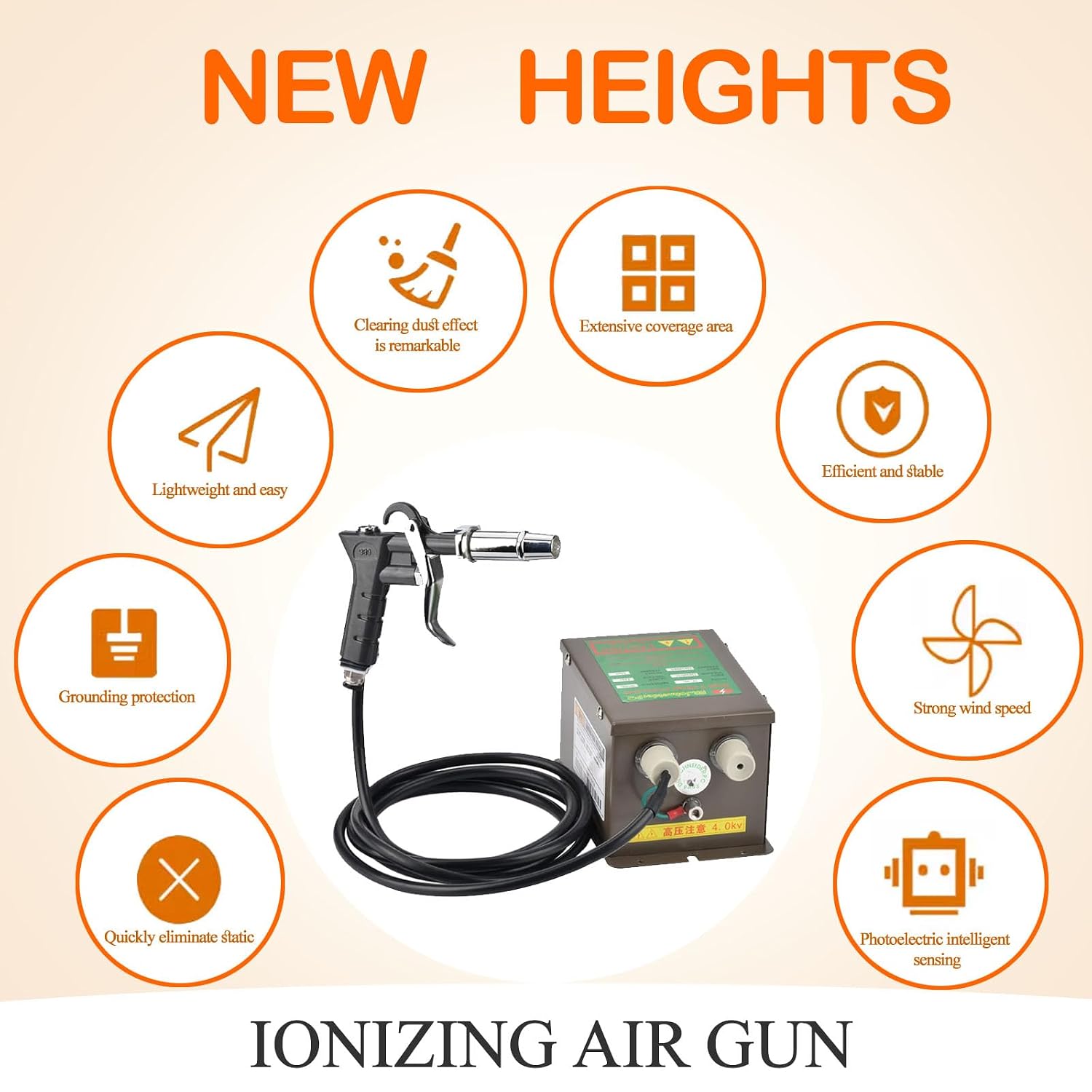 Ionizing Air Gun 4.6KV Anti-Static Air Gun with High Voltage Generator for Industrial Static Removal Static Eliminator 110V (with One Air Gun)