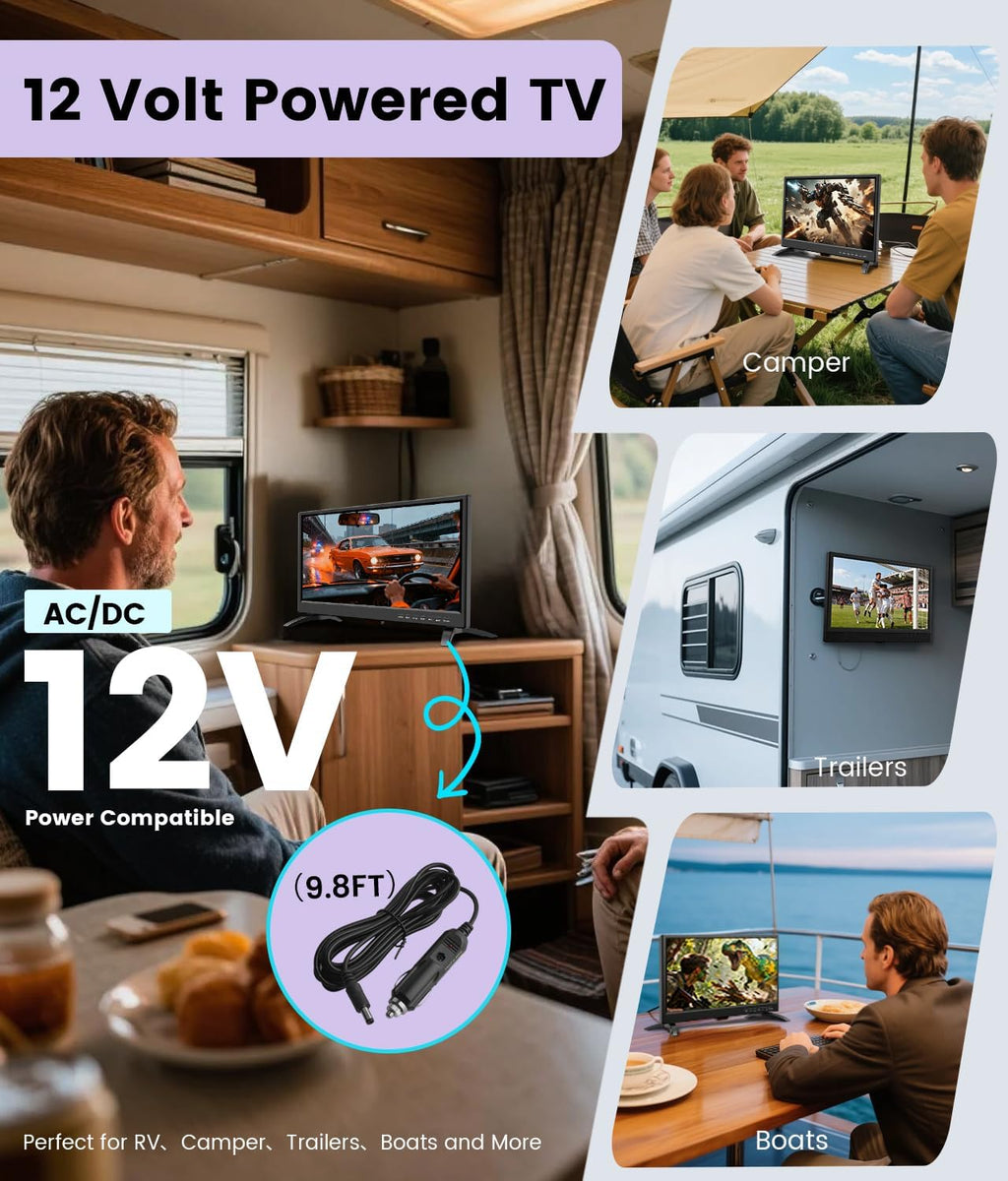 19 Inch LED Widescreen TV with Digital ATSC Tuners HDMI/VGA/RCA/USB, 19 Inch Flat Screen TV w/Built in Dual Speakers for Kitchen and RV Camper(No Smart Telesivion)