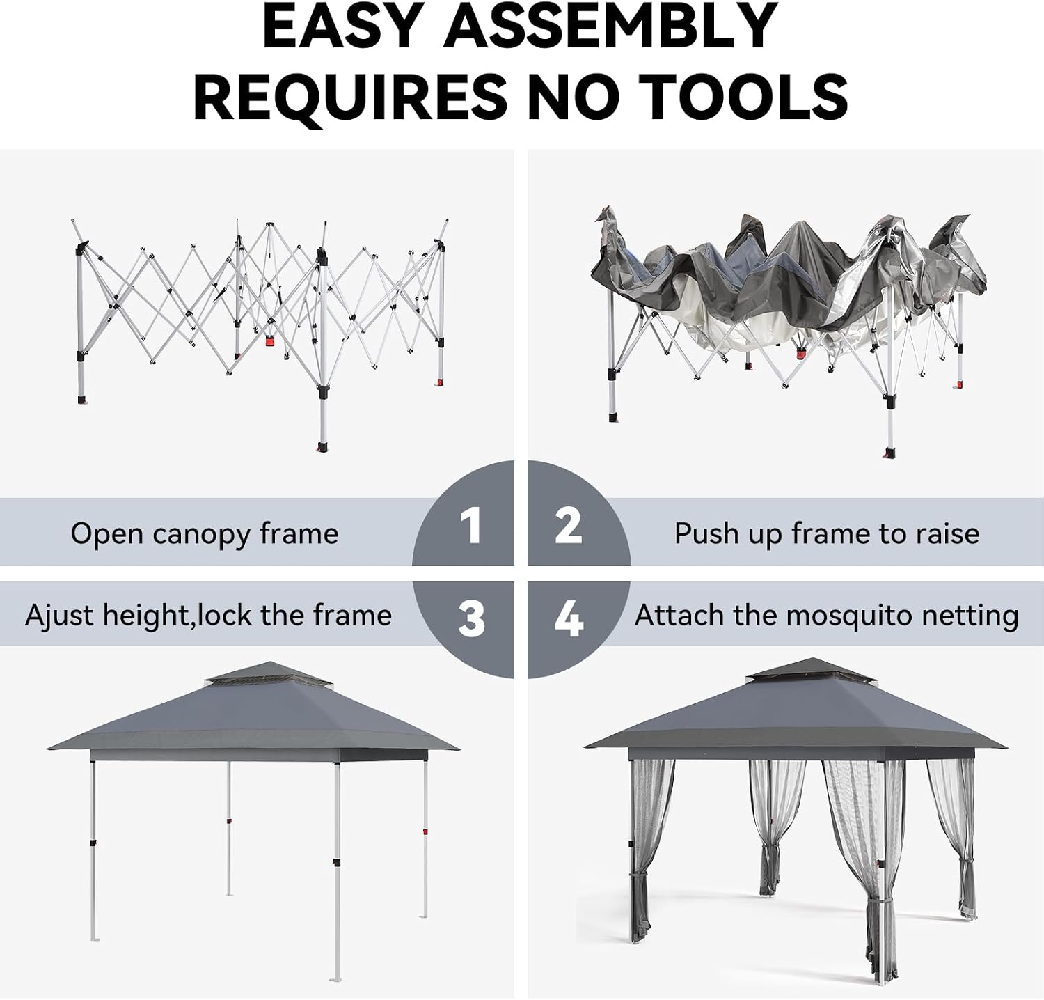 GarveeLife 12 ft x12 ft Gazebo Outdoor Pop up Canopy Tent with Curtains and 144 Square Shelter for Patio,Backyard Party, with Mosquito Netting, 2-Tiered Vented Top (Gray)