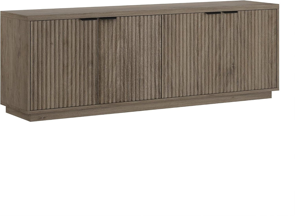 Henn&Hart Fluted TV Stand for TVs up to 78' with 2 Ribbed Storage Cabinets and Adjustable Shelves for Living Room, Family Room, or Office, Weathered Gray