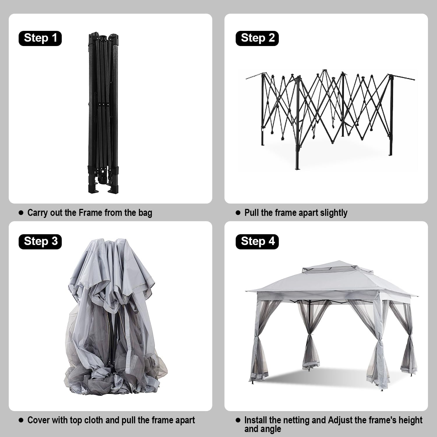 Patio Gazebo Outdoor Pop Up Gazebo with Curtains and Shelter for Patio, Party & Backyard (Grey, 11x11)