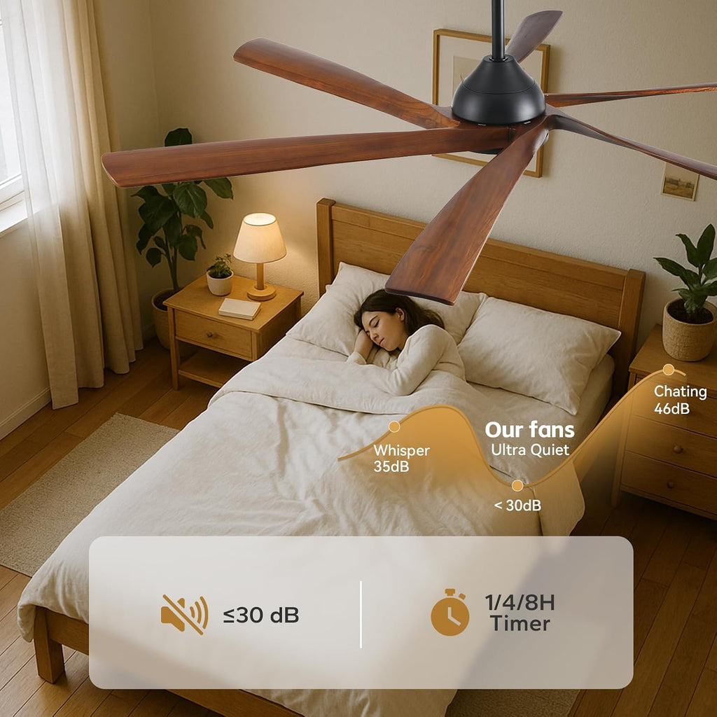 72 Inch Outdoor Ceiling Fan with Light, WiFi Smart Alexa/App/Remote Control, 6 Modern Farmhouse Solid Wood Blades, High CFM Reversible Quiet DC Motor, Damp Rated for Large Patios, Indoor High Ceiling