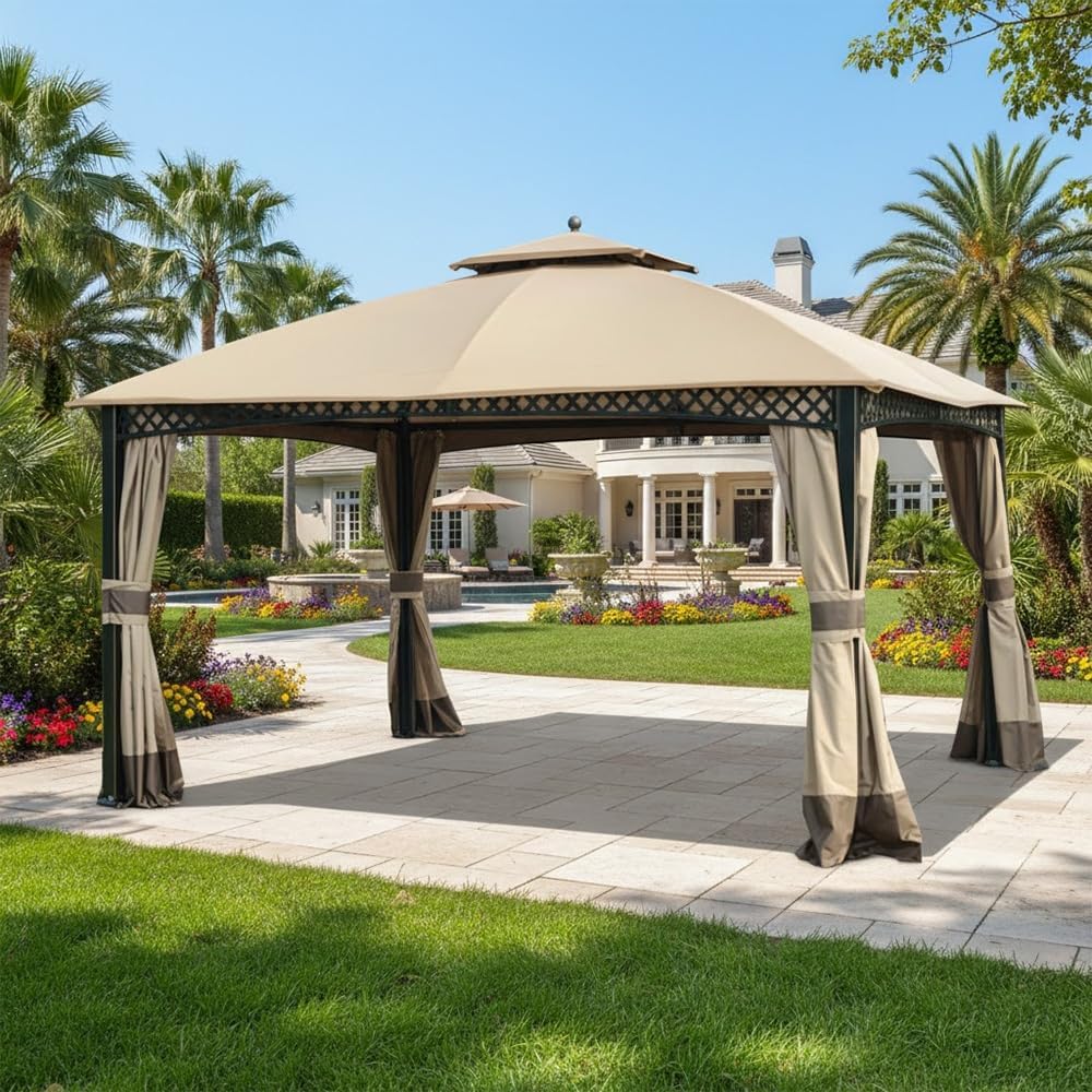 Garden Winds Heavy Duty Reinforced RipLock 500 Replacement Canopy Top Cover Compatible with Windsor Dome 10' x 12' Gazebo Models L-GZ717PST-C, A111001701 - Beige