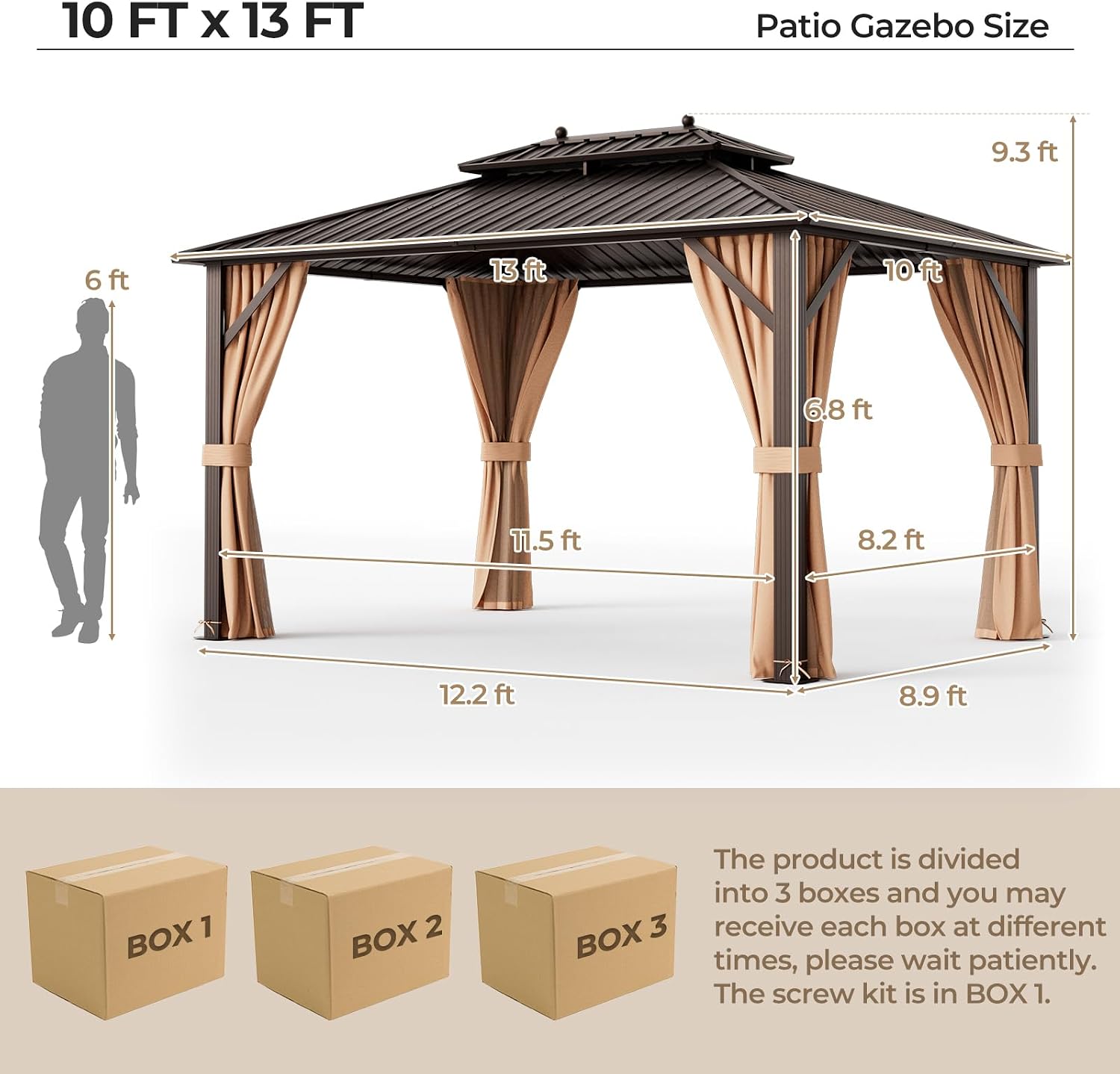 Tangkula 10x13 FT Hardtop Gazebo, Patio Gazebo with Galvanized Steel Double Roof & Aluminum Frame, Permanent Pavilion Outdoor Gazebo with Netting & Curtains for Patio, Garden, Lawn, Backyard, Deck