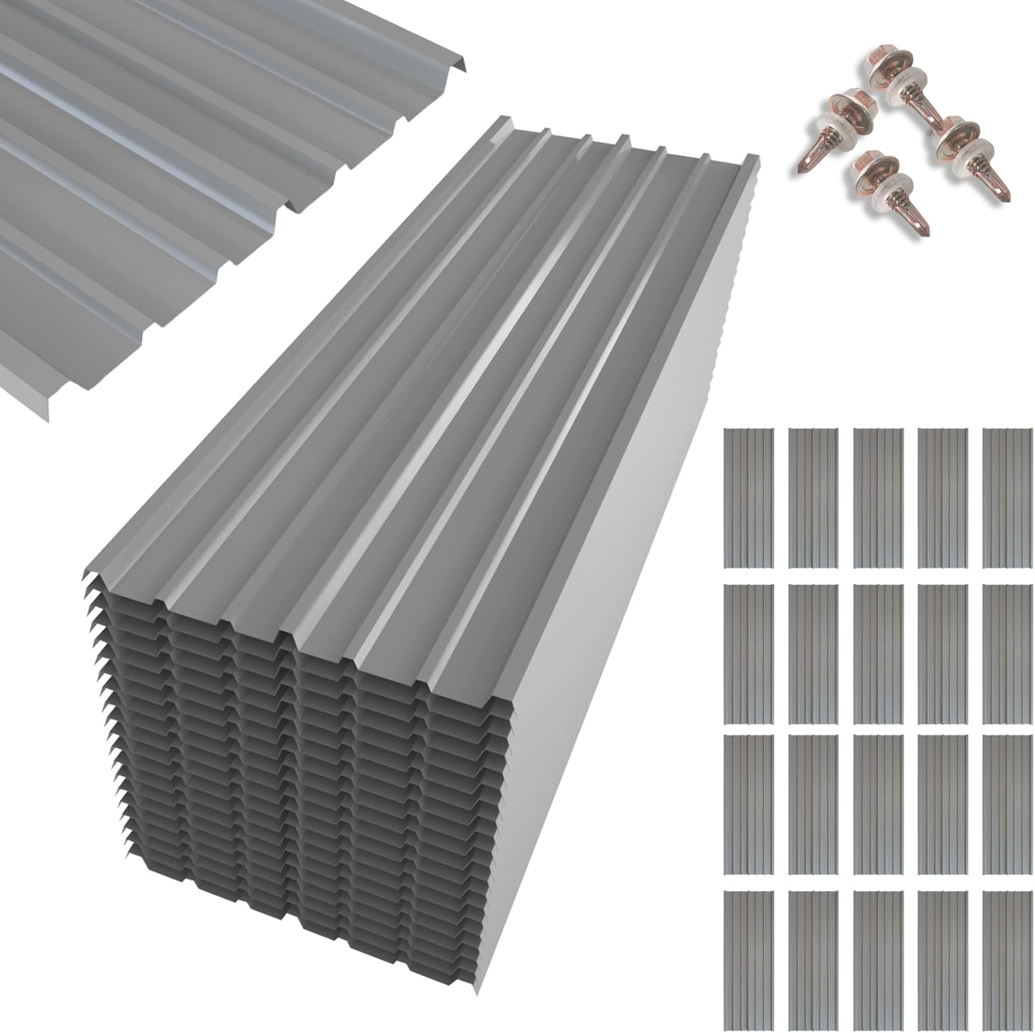 NeatiEase 20 Pcs Metal Roofing Panels, 5.1 Feet Corrugated Galvanized Roofing Panels Metal Siding Panels with Steel Screws for Pergola, Gazebo, Shed, Outdoor Storage, Chicken Coop, Patio,Garages