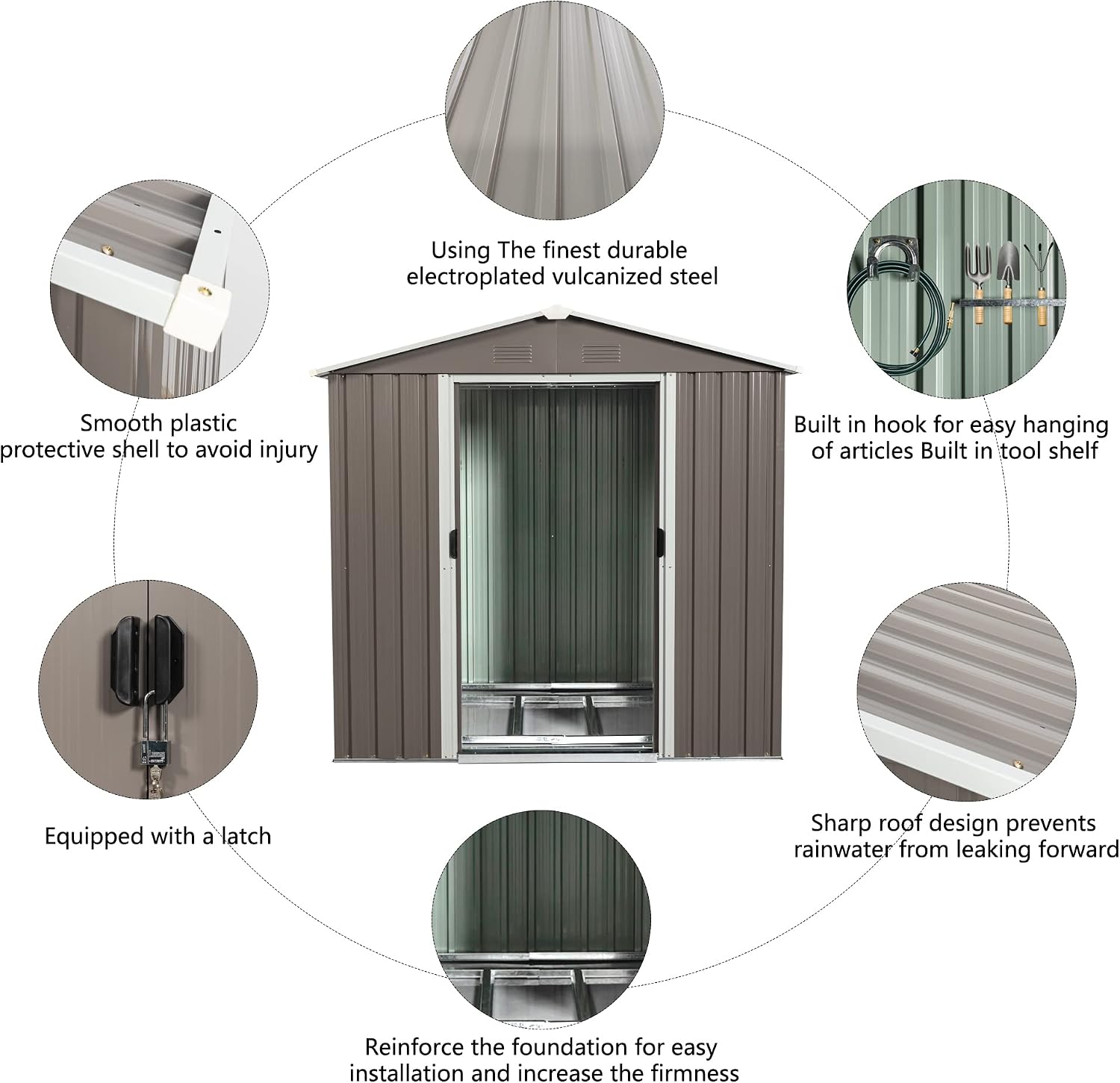 6X5 ft Outdoor Metal Storage Shed with Floor Floor, Lockable Galvanized Steel Tool Shed with Sliding Door and Air Vent, Waterproof Garden Storage House for Backyard, Patio