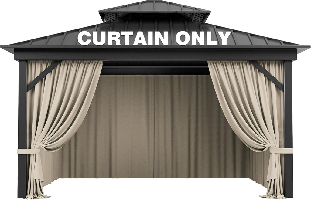 Outdoor Gazebo Curtain Replacement Universal 4-Panel Sidewalls 10' X 12',Outdoor Patio Waterproof Privacy Curtain with Double Zipper for Patio,Garden, and Backyard (Curtain Only)