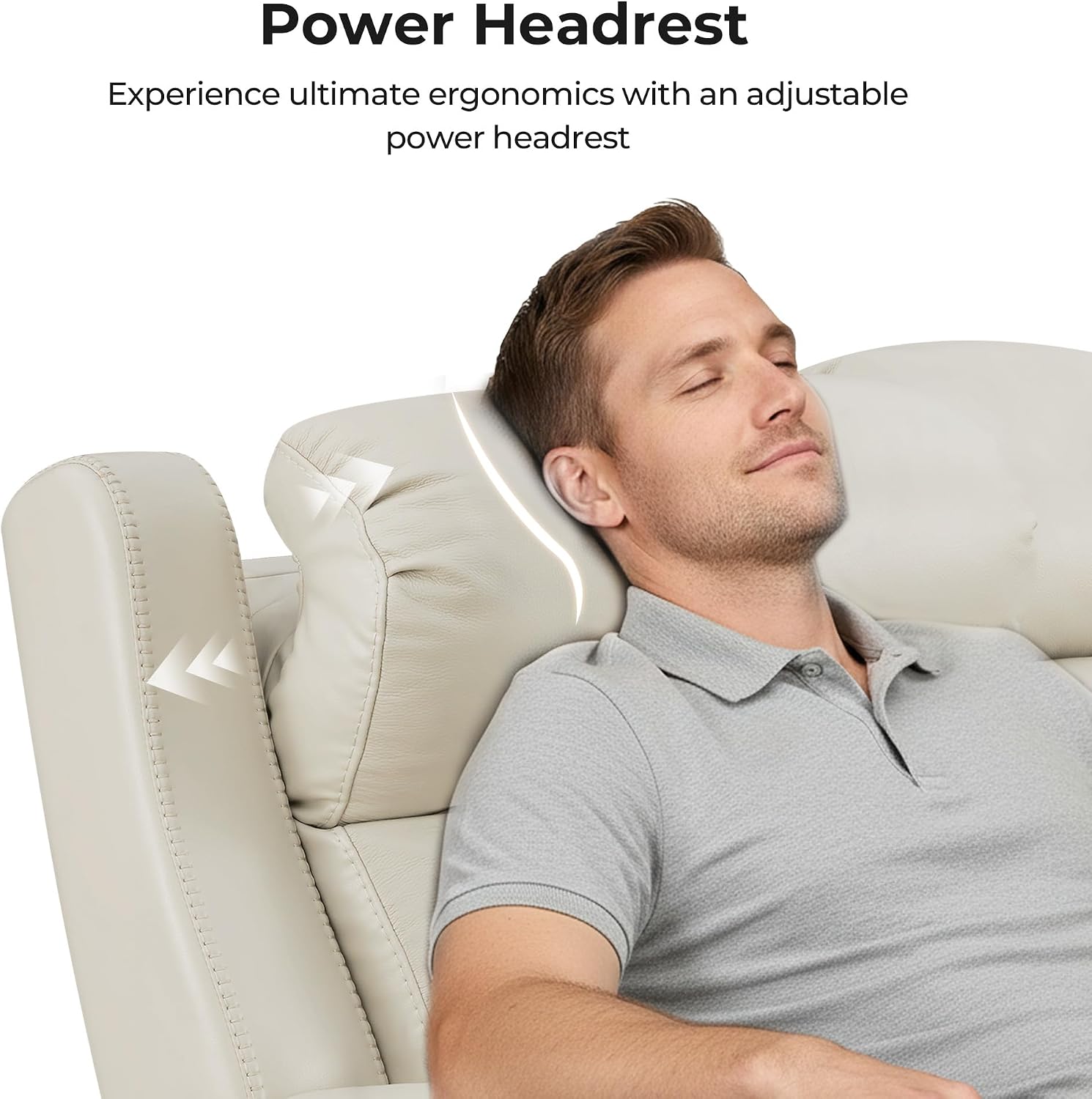 CHITA Genuine Leather Power Recliner Sofa, Wall Hugger Reclining Sofa with Console, Power Headrest, Dual Motor, USB Charging Ports, Recliner Couch for Living Room, RV, Leather in Cream
