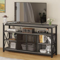 BON AUGURE Tall TV Stand for TVs up to 65 Inch, Industrial Entertainment Center with Storage Cabinet, Rustic Wood Media Console Table for Living Room and Bedroom (32 Inch High, Grey Oak)
