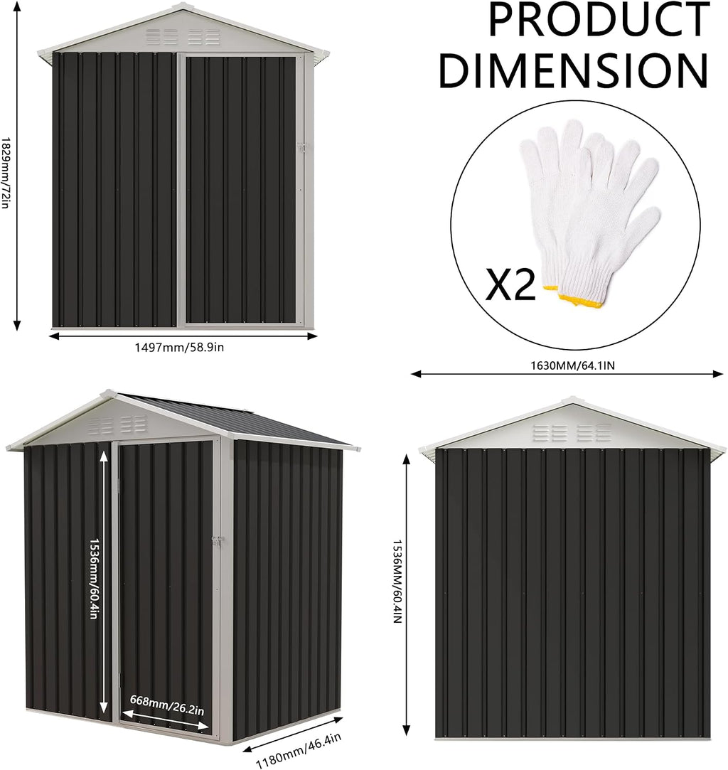 6x4FT Metal Outdoor Storage Shed Galvanized Garden Shed with Apex Roof & Lockable Door, Tool Shed Waterproof Rust-Resistant for Bike, Backyard Garden Lawn Patio
