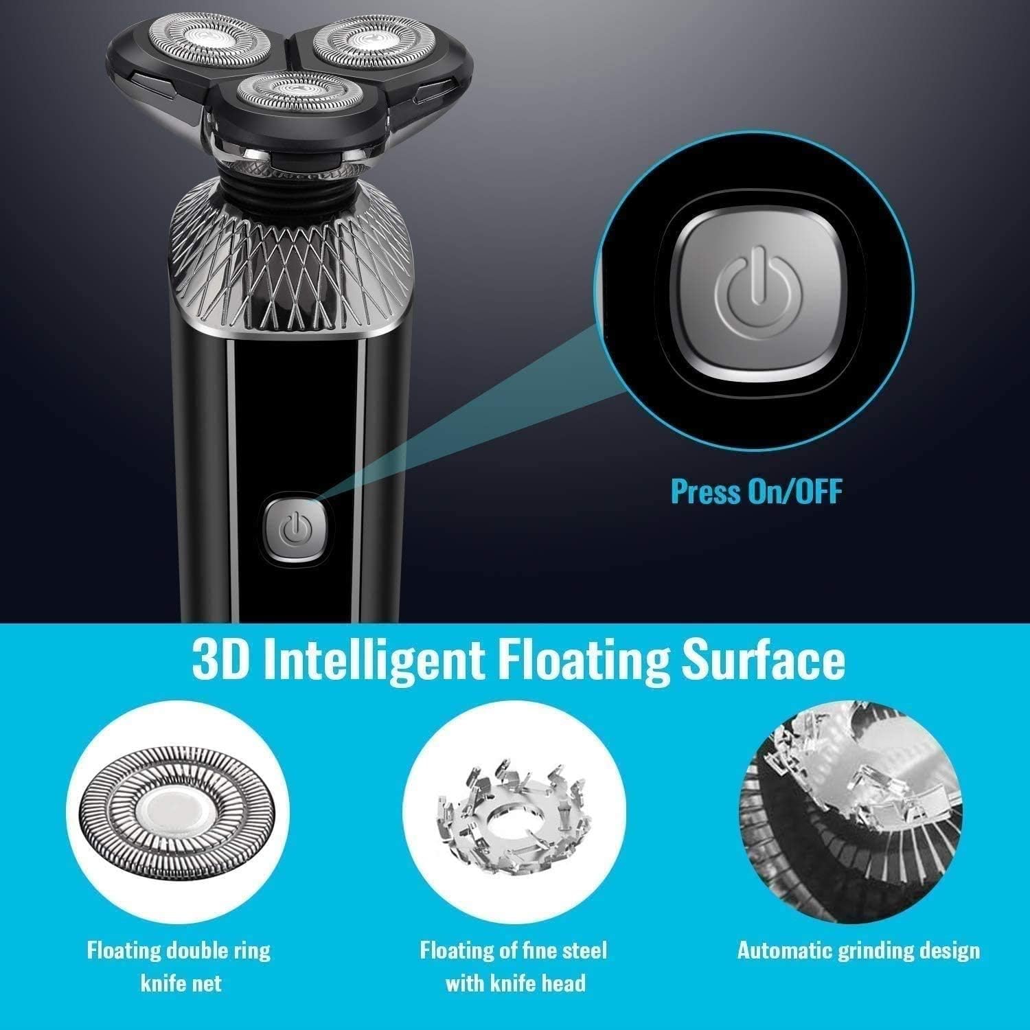 Electric Shavers for Men, Mens Electric Razor 4 in 1 Dry Wet Waterproof Face Rotary Shaver Travel Rechargeable USB Cordless with Nose Trimmer Facial Cleaning Brush for Dad Husband Man