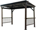 6.5x12FT Hardtop Grill Gazebo, Outdoor BBQ Gazebo with 2 Side Shelves and Sloping Galvanized Steel Roof, Metal Permanent Grill Canopy with Ceiling Hooks for Patio, Lawn, Backyard, Deck, Brown