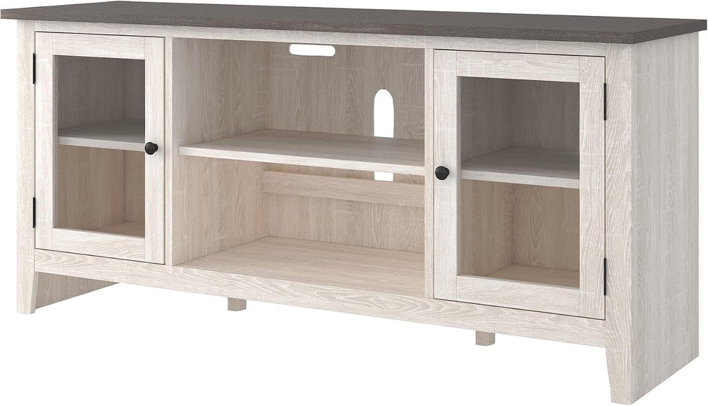 Signature Design by Ashley Dorrinson Farmhouse TV Stand with Fireplace Option, Fits TVs up to 58', Whitewash
