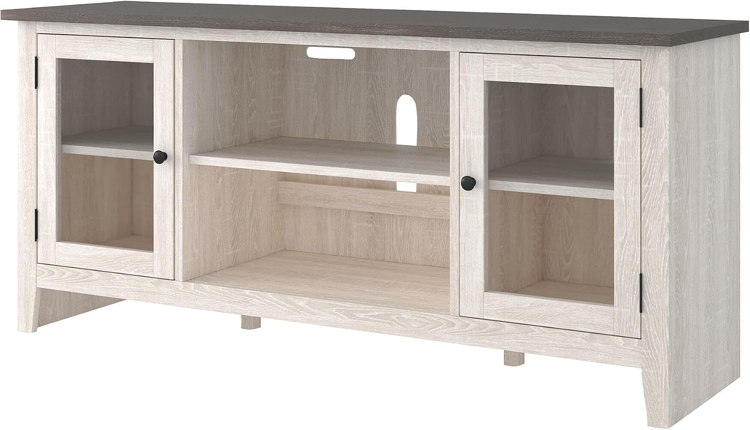 Signature Design by Ashley Dorrinson Farmhouse TV Stand with Fireplace Option, Fits TVs up to 58', Whitewash