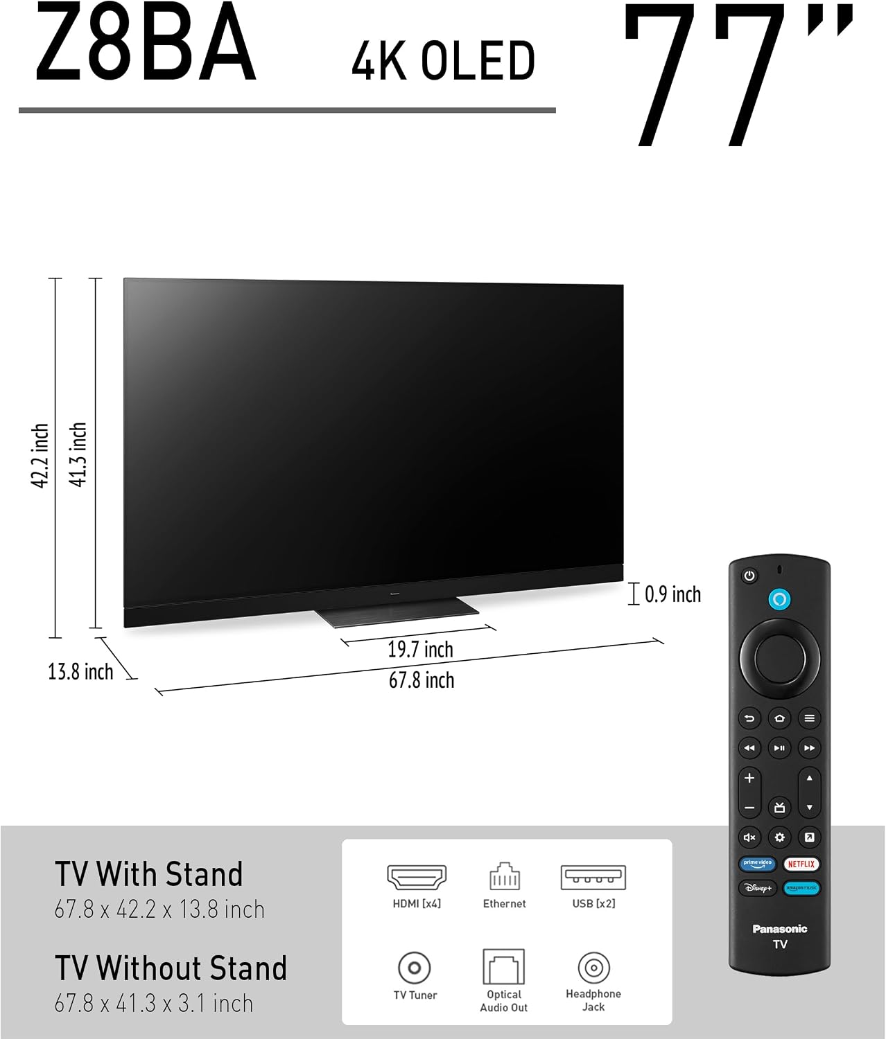 Panasonic Z8 Series (2025) 77-inch OLED 4K Ultra HD Smart Fire TV, Dolby Vision IQ, HDR10+ Adaptive, 144Hz Refresh Rate, Hands-Free Alexa 77Z8BAP