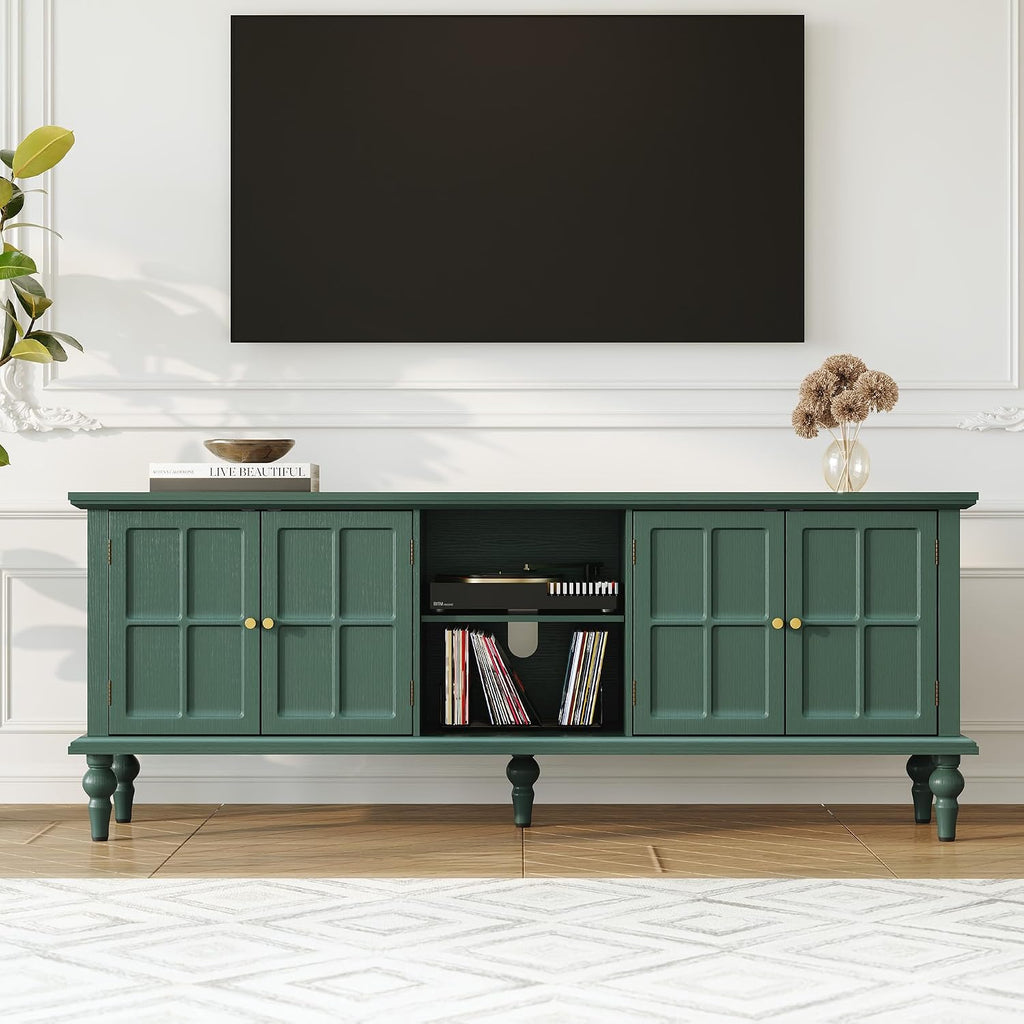 3More 67' Mid Century Modern TV Stand with Window Design,Wood Entertainment Center with Open Shelf,Up to 70' Media TV for Living Room or Bedroom,Green