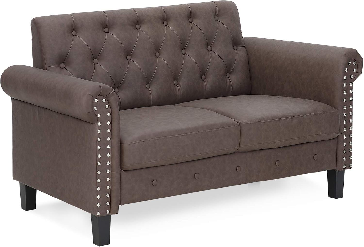 Furinno Bastia Vintage Modern Chesterfield Button Tufted Loveseat/Sofa Couch for Living Room, Brown Faux Leather