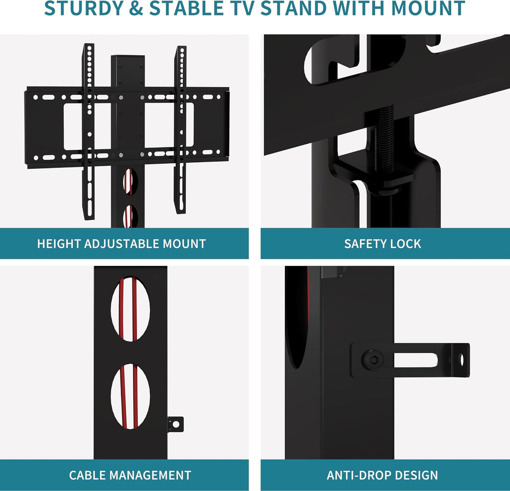 63' W TV Stand with Mount for 55,65,75' TV,Entertainment Center with Power Outlet&Led Lights,Height Adjustable TV Console Table with Open Storage Shelves&Fabric Drawers (Rustic Brown, 63'W)