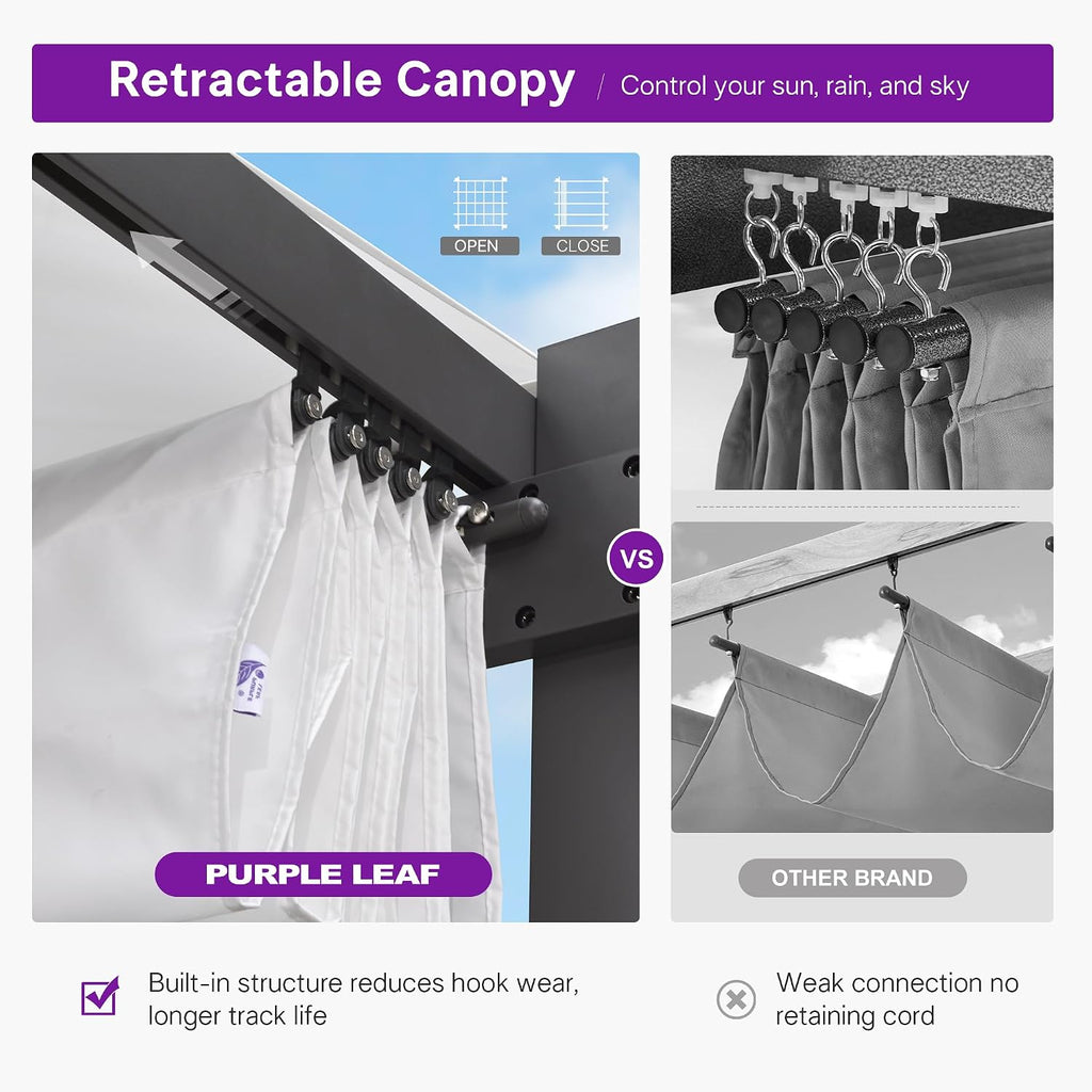 PURPLE LEAF 10' x 13' Aluminum Outdoor Pergola Wind-Resistant Retractable Pergola with Double Sun Shade Canopy Heavy-Duty Metal Pergola for Patios Backyard Deck Garden, White