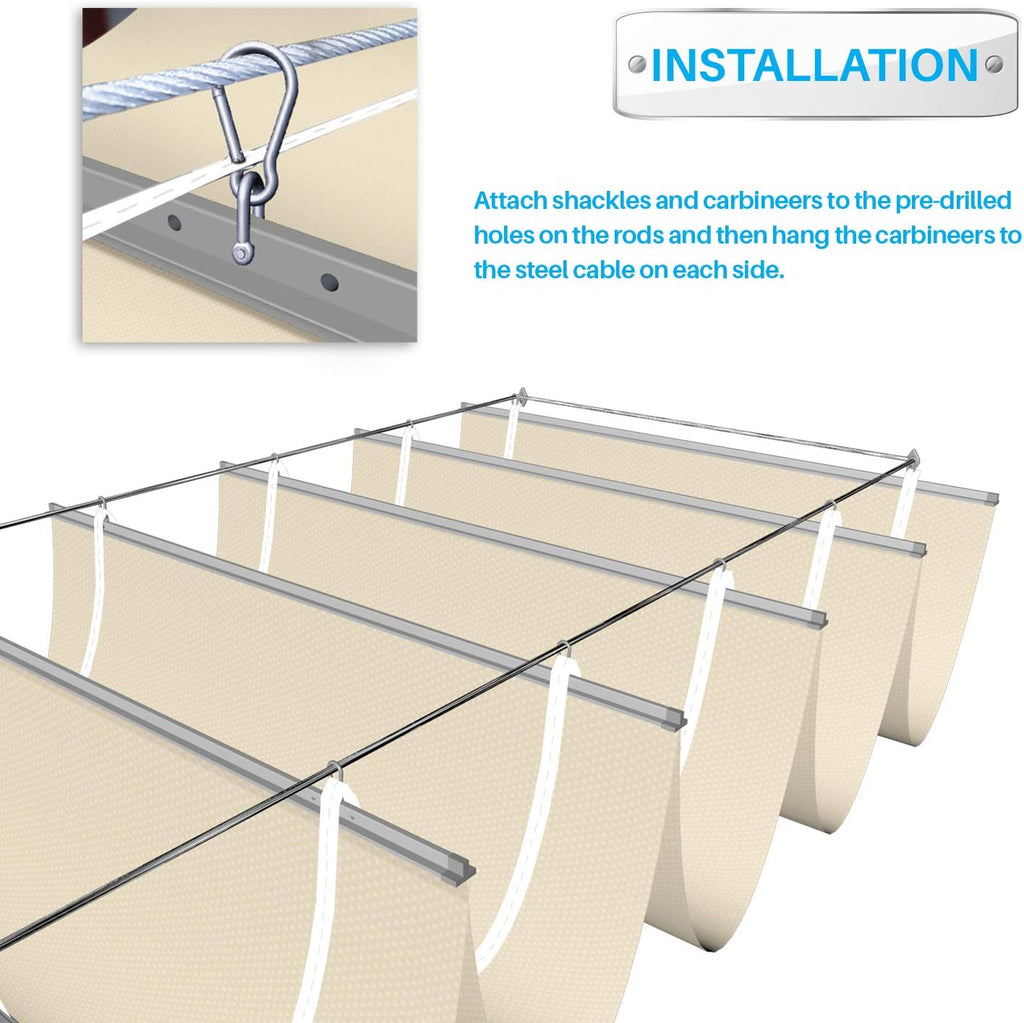 Patio 4'W x 12'L Waterproof Pergola Shade Cover Retractable Canopy Replacement, Outdoor Pergolas Fabric Covers for Patio, Sun Shades Cloth with Slide-On Wire Cable for Deck Gazebo Backyard, Beige