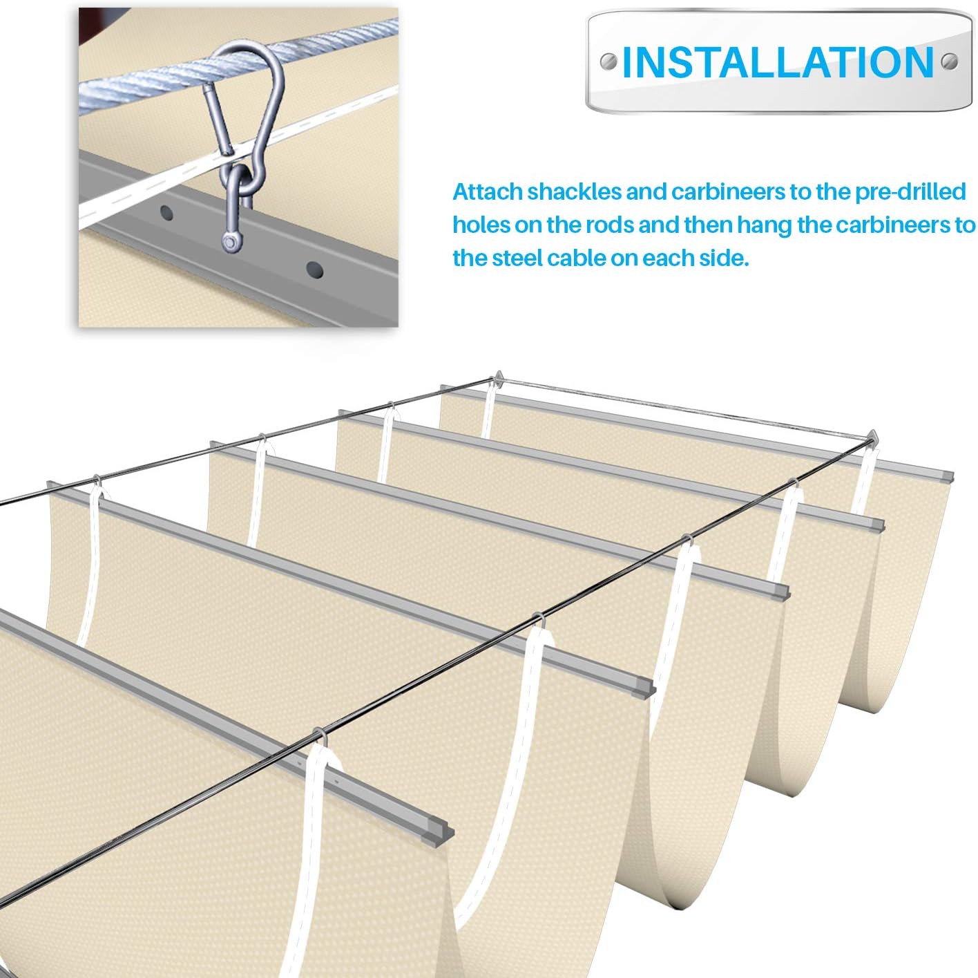 Patio 4'W x 12'L Waterproof Pergola Shade Cover Retractable Canopy Replacement, Outdoor Pergolas Fabric Covers for Patio, Sun Shades Cloth with Slide-On Wire Cable for Deck Gazebo Backyard, Beige