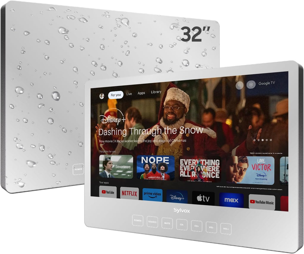 SYLVOX Bathroom TV, 32 inch Smart Mirror TV for Bathroom Shower SPA, Support Google, 1080P IP66 Waterproof Touch Button WiFi Bluetooth Google Assistant, Smart TVs for Indoor Humid Environment