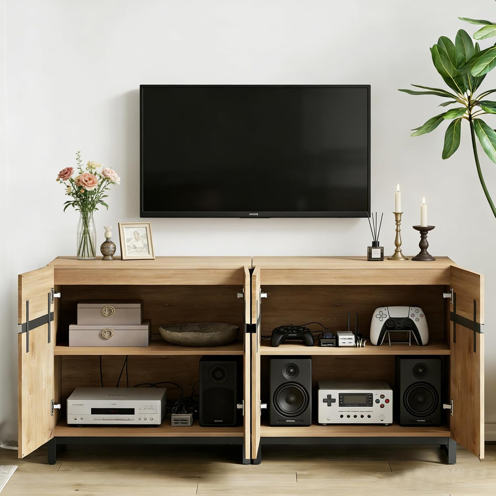 WAMPAT Modern TV Stand for TVs Up to 110 Inch, 4-in-1 Wood Entertainment Center with Adjustable Shelves, Media Console for Living Room, Oak