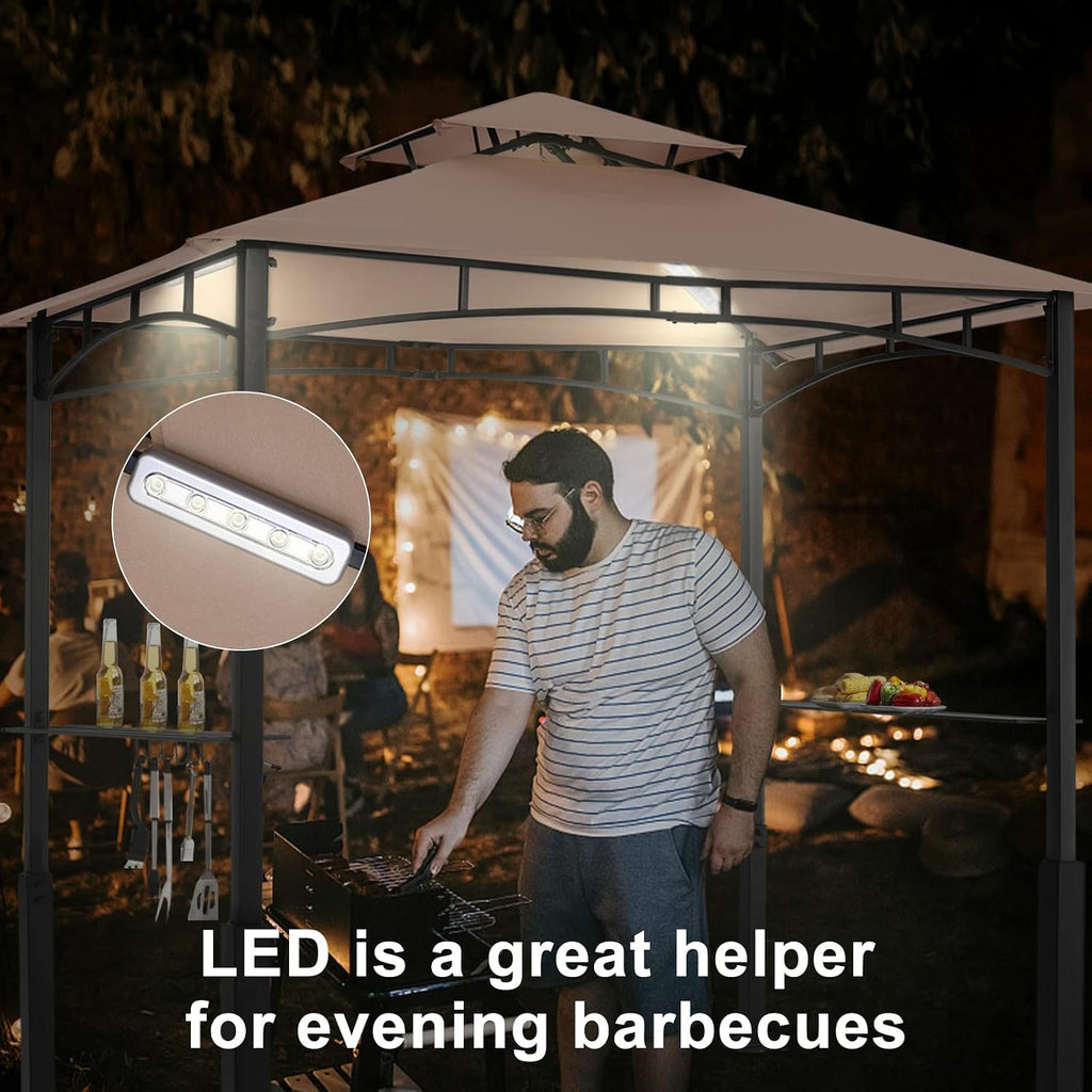 ABCCANOPY 8x5 Grill Gazebo - Outdoor BBQ Canopy Shelter with Led Light for Patio Backyard Grilling (Khaki)