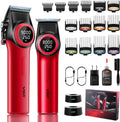 VGR 001 & 977 Professional Hair Clippers for Men, Cordless Barber Clippers and Zero Gap Trimmers Set, DLC Coating Blade Hair Cutting Kit with LED Display, USB Rechargeable Barber Set(Red)