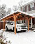18.3 x 12.6 x 7.8 FT Carport, Wood Outdoor Gazebo Pavilion with Hardtop Sloped Steel Roof, Heavy Duty Waterproof Car Port for Backyard, Patio, Deck and Lawn