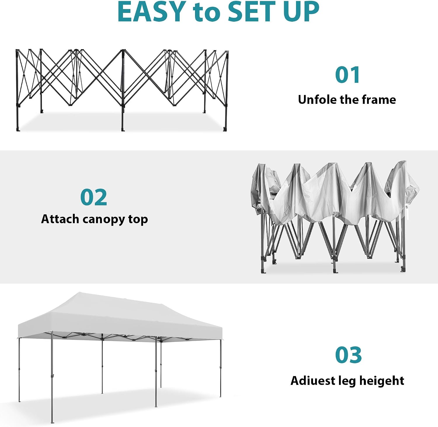 GDY 10x20 ft Instant Pop up Canopy, Folding Heavy Duty Height Adjustable Shelter Gazebos with Wheeled Bag,White.