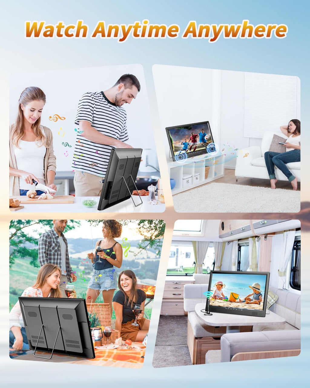 NORTHING 19 Inch Portable TV for Indoor Outdoor,Full HD 1080P Portable TV for Camping, 8000mAH Built-in Power Operated TV, Antenna/HDMI/USB/AV Input, Small T V for Kitchen Patio Camping RV Boat Car