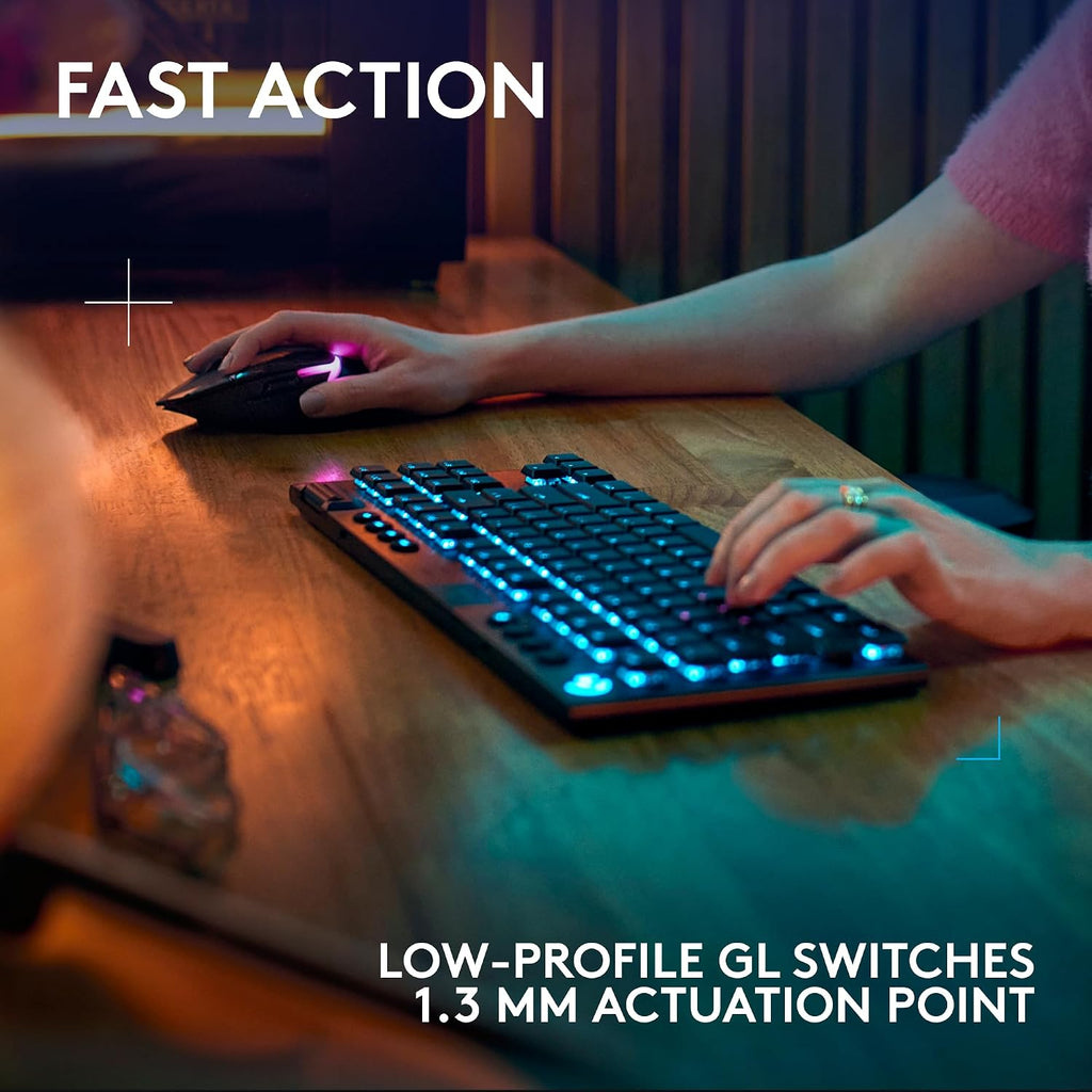 Logitech G915 X Lightspeed TKL Low-Profile Wireless Gaming Keyboard, Double-Shot PBT Keycaps, Fully Programmable Keys, RGB Backlighting, Sleek Aluminum Finishing, GL Red Linear - PC/Mac - Black