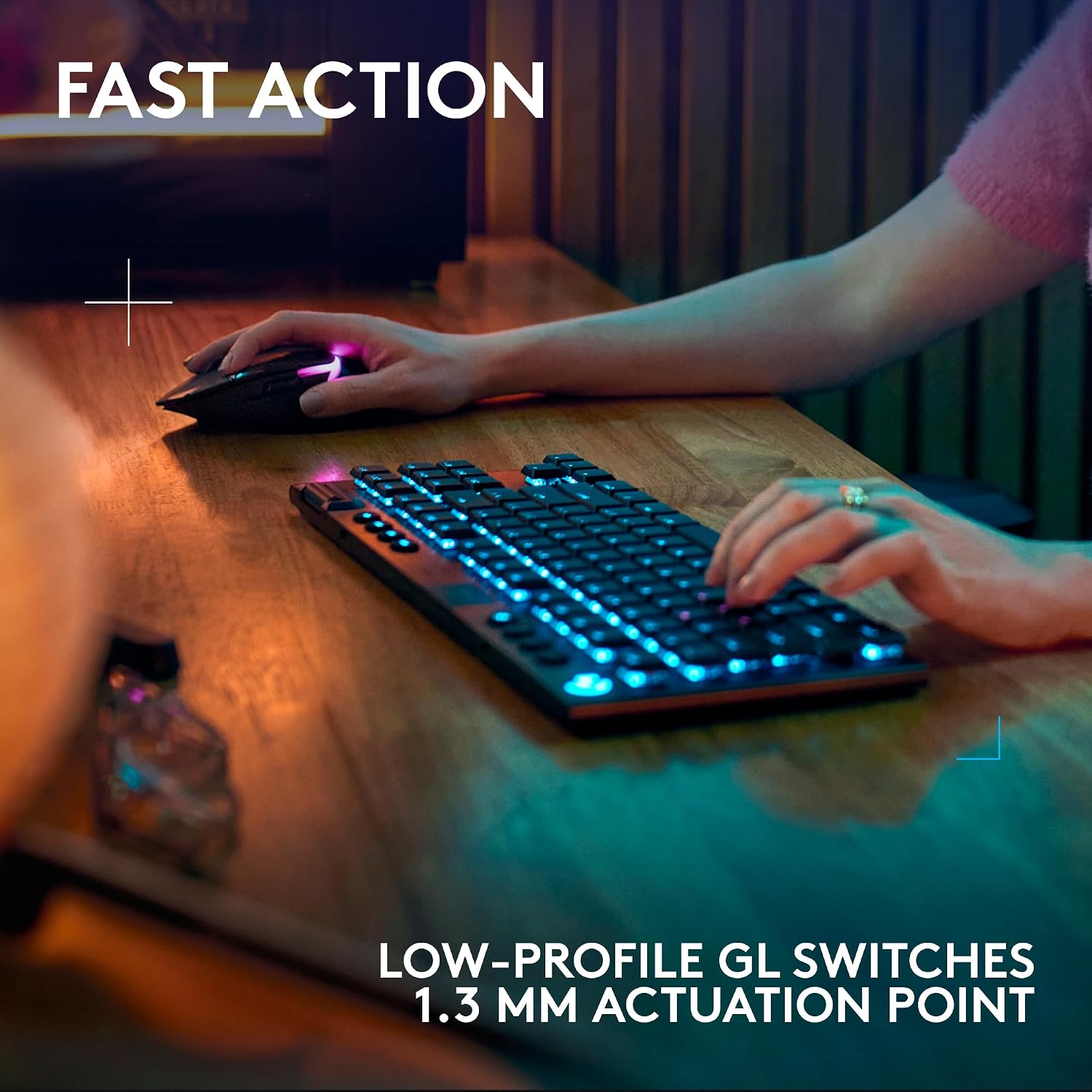 Logitech G915 X Lightspeed TKL Low-Profile Wireless Gaming Keyboard, Double-Shot PBT Keycaps, Fully Programmable Keys, RGB Backlighting, Sleek Aluminum Finishing, GL Red Linear - PC/Mac - Black