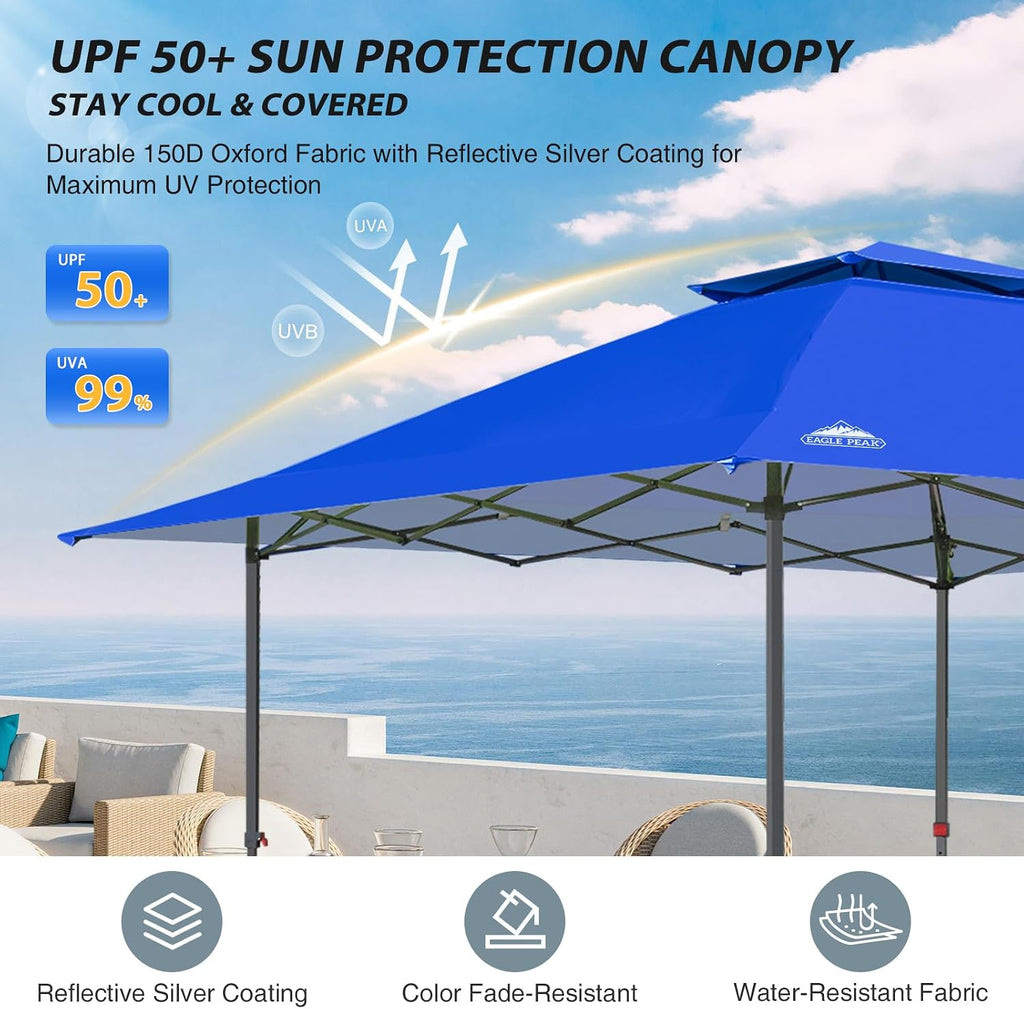 EAGLE PEAK 13x13 Straight Leg Pop Up Canopy Tent Instant Outdoor Canopy Easy Single Person Set up Folding Shelter w/Auto Extending Eaves 169 Square Feet of Shade (Blue)