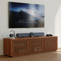 POVISON Full Assembled Mid Century Modern TV Stand, 59.06' Wood Slatted Media Console for 55 inch TV, Entertainment Center with Storage for Living Room, Low Cabinet with Removable Shelves