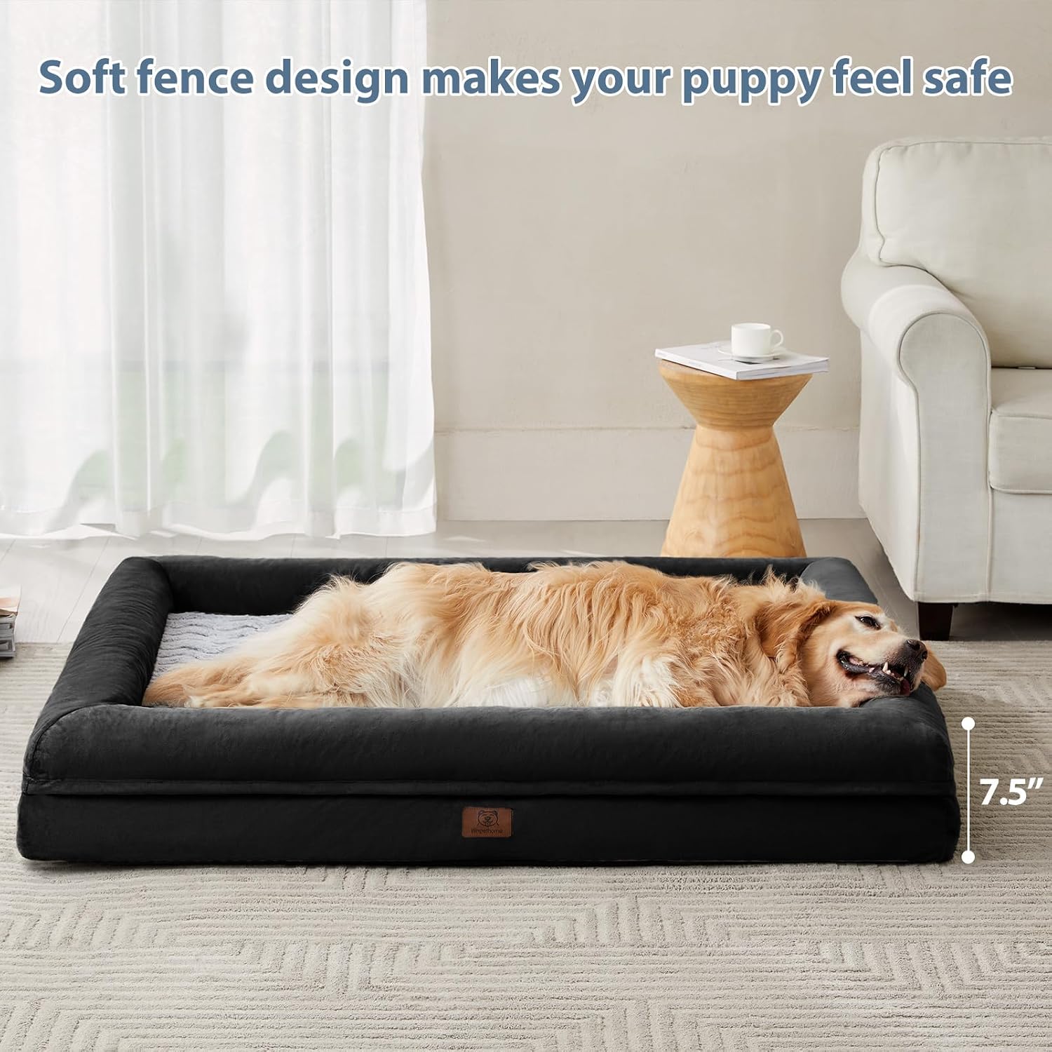 WNPETHOME Giant Dog Bed, Washable Dog Couch with Removable Waterproof Cover, Orthopedic Large Pet Sofa Bed with Bolster Sides for Sleeping