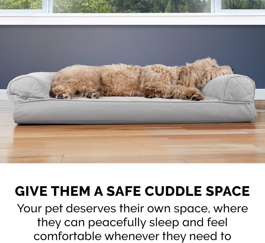 Furhaven Cooling Gel Dog Bed for Large Dogs w/ Removable Bolsters & Washable Cover, For Dogs Up to 125 lbs - Quilted Sofa - Silver Gray, Jumbo Plus/XXL