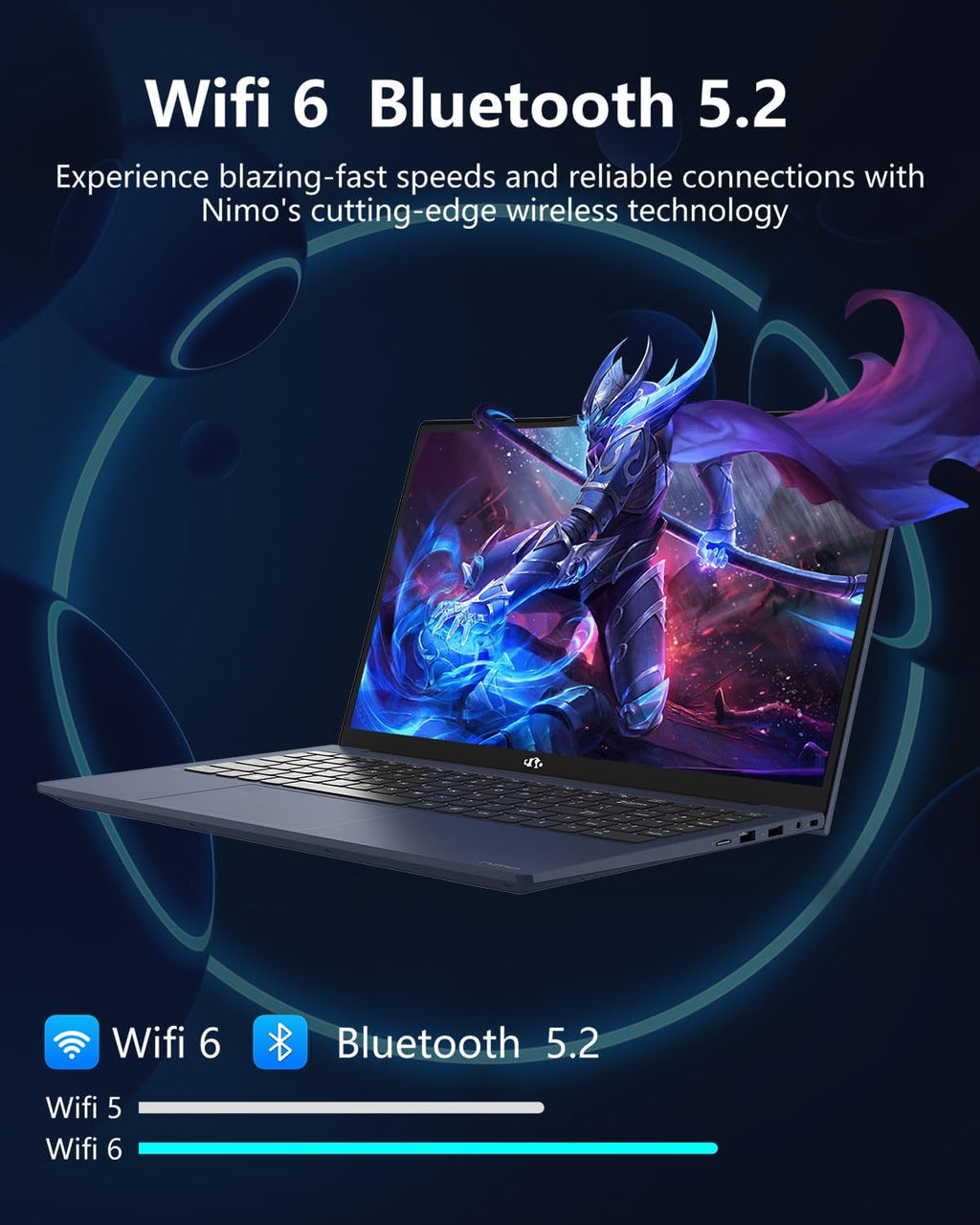 NIMO 15.6' IPS FHD-Laptop, Intel Pentium Quad Core N100 8GB RAM 256GB SSD (Beat i3-1115G4, Up to 3.4GHz) Computer with Backlit Keyboard Fingerprint Type-C Charger WiFi 6 BT5.2, for Student and Home