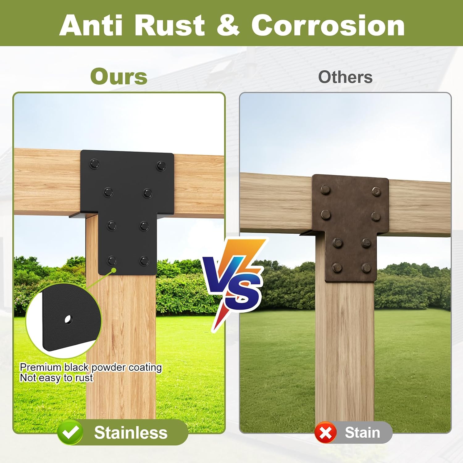 4x4 Post Caps Tie Brackets (Actual 3.5'x3.5') -8 Pack Heavy Duty Galvanized Steels Pergola Connector Brackets for Wood Posts, Gazebo & Deck Beams (Black)