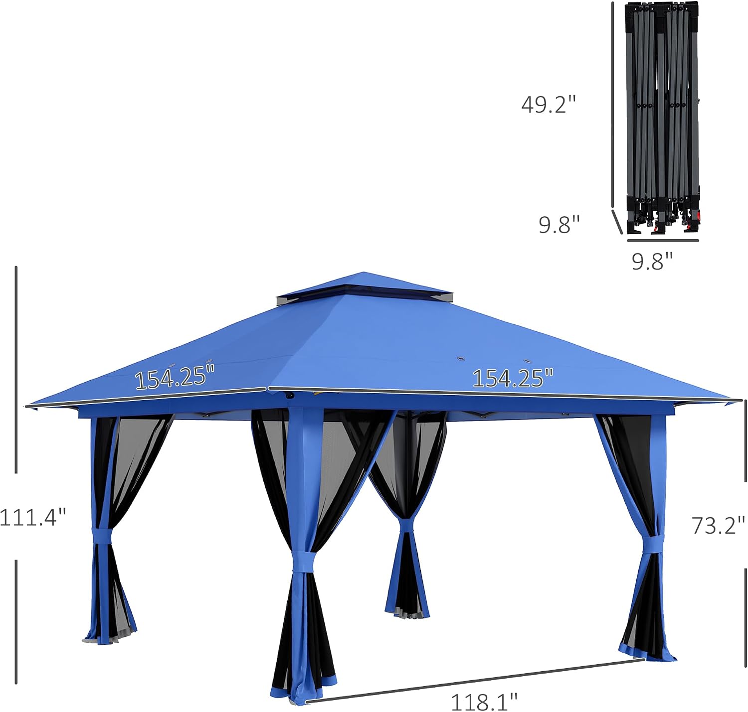 Outsunny 13' x 13' Pop Up Gazebo with Netting, UPF 50+ Instant Canopy Tent Shelter with Water/Sand Bags, Wheeled Carry Bag, for Outdoor, Garden, Parties, Blue