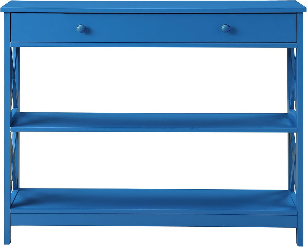 Convenience Concepts Oxford 1 Drawer Console Table with Shelves, Teal Blue