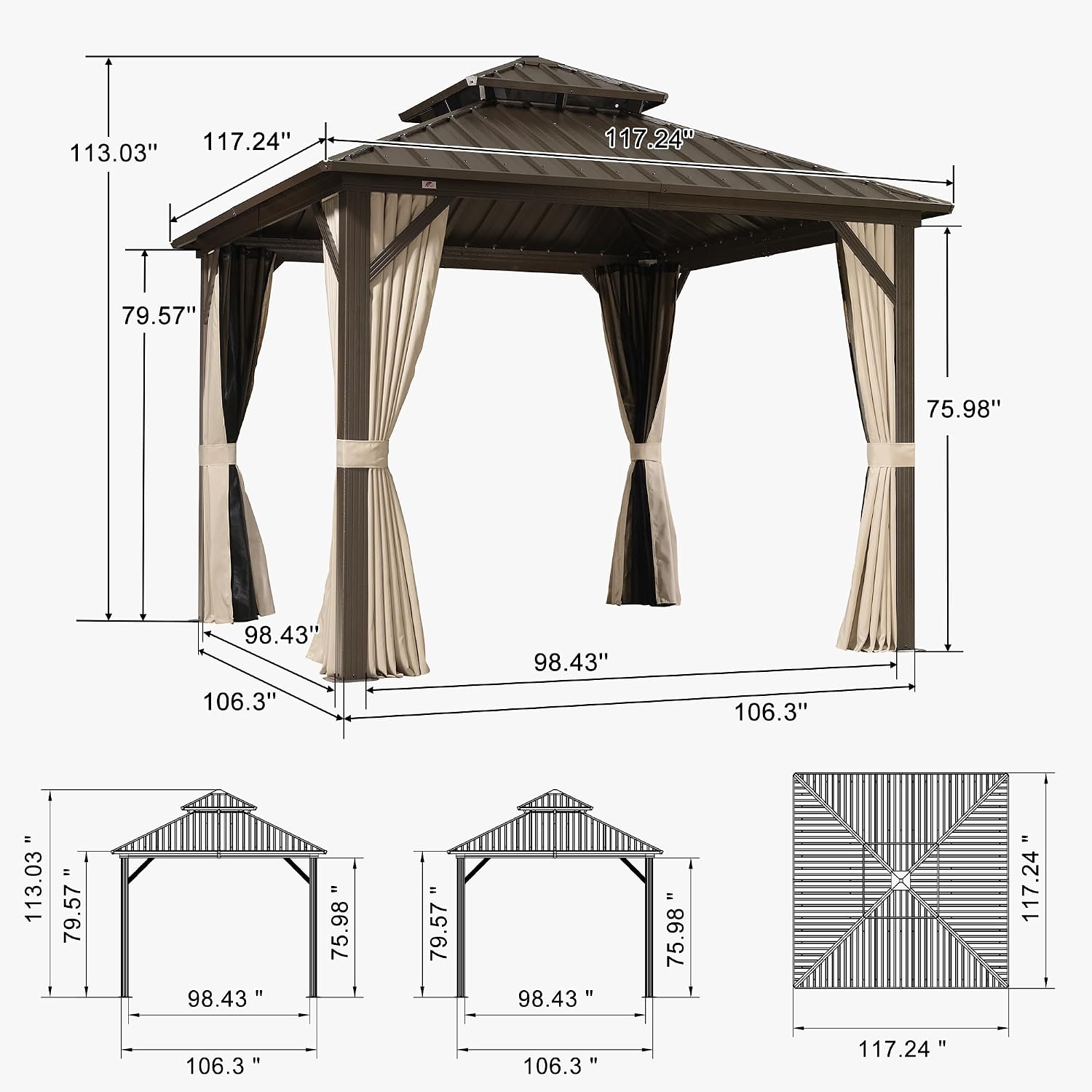PURPLE LEAF 10' X 10' Outdoor Hardtop Gazebo Metal Frame Galvanized Steel Double Roof with Curtains and Nettings for Patio Desk Backyard Bronze