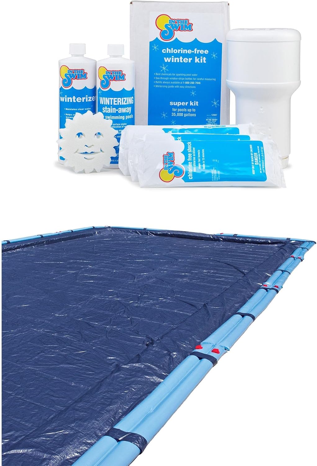 In The Swim Closing Bundle: 18'x36' Rectangle Economy Swimming Pool Winter Cover and 35k Gallon Winter Closing Kit
