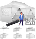 GDY 10'x20' Pop Up Canopy, Folding Party Tent with 6-Panel Removable Sidewalls, Heavy Duty Outdoor Commercial Instant Gazebo with Wheeled Bag, White.
